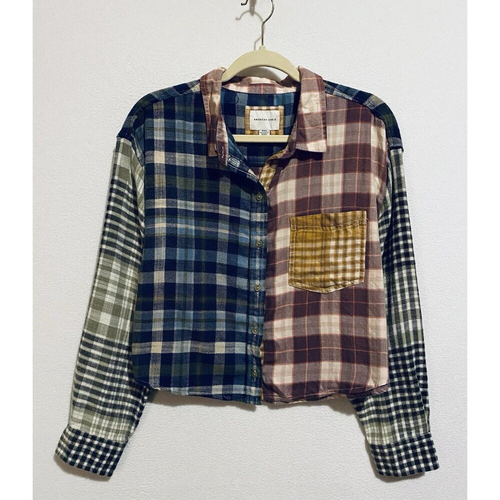 American Eagle Top Womens Medium Patchwork Plaid … - image 2